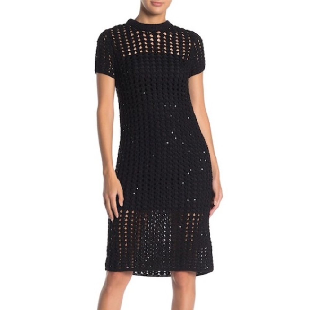 All Saints Black Midi Crochet Dress